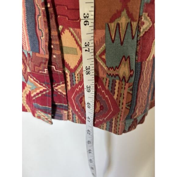 Bohemian Western Dress Medium Aztec Print Handmade Button Knee Short Sleeve Red - Picture 6 of 10